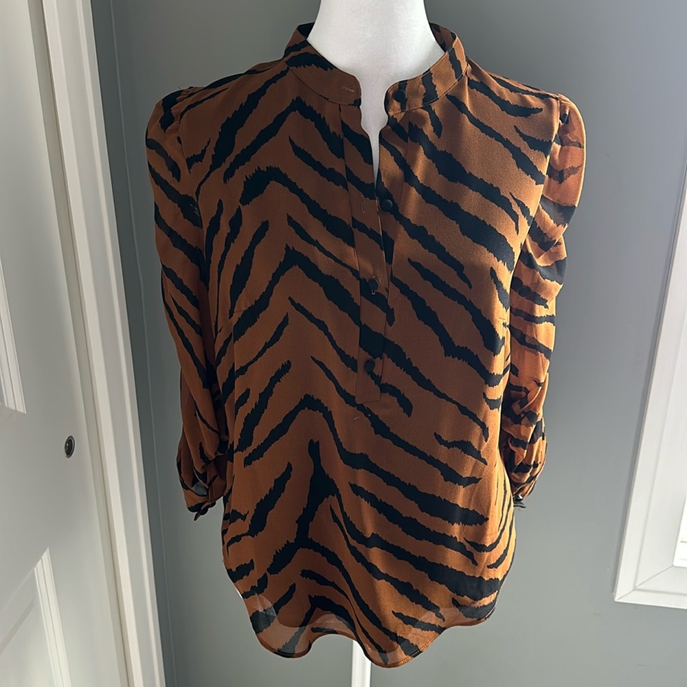 WHBM Tiger-print Ruched-sleeve Blouse XS